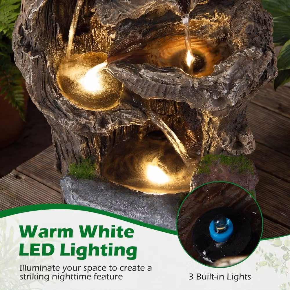 Gymax Tabletop Cascading Rock Waterfall LED Outdoor Water Fountain in Brown, W/D/H: 26.0 x 28.0 x 53.0 cm – 6