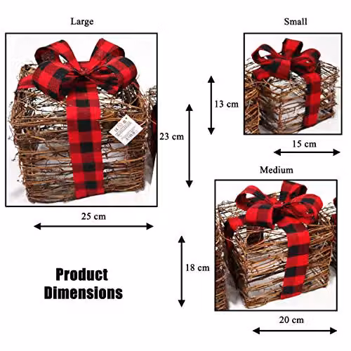 Shatchi Set of 3 Pre-Lit LED Glitter Christmas Light Up Parcels in Brown – 3