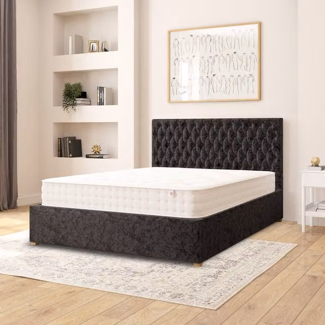 Aspire Monroe King Size Ottoman Storage Bed in Black Mirazzi Velvet Fabric