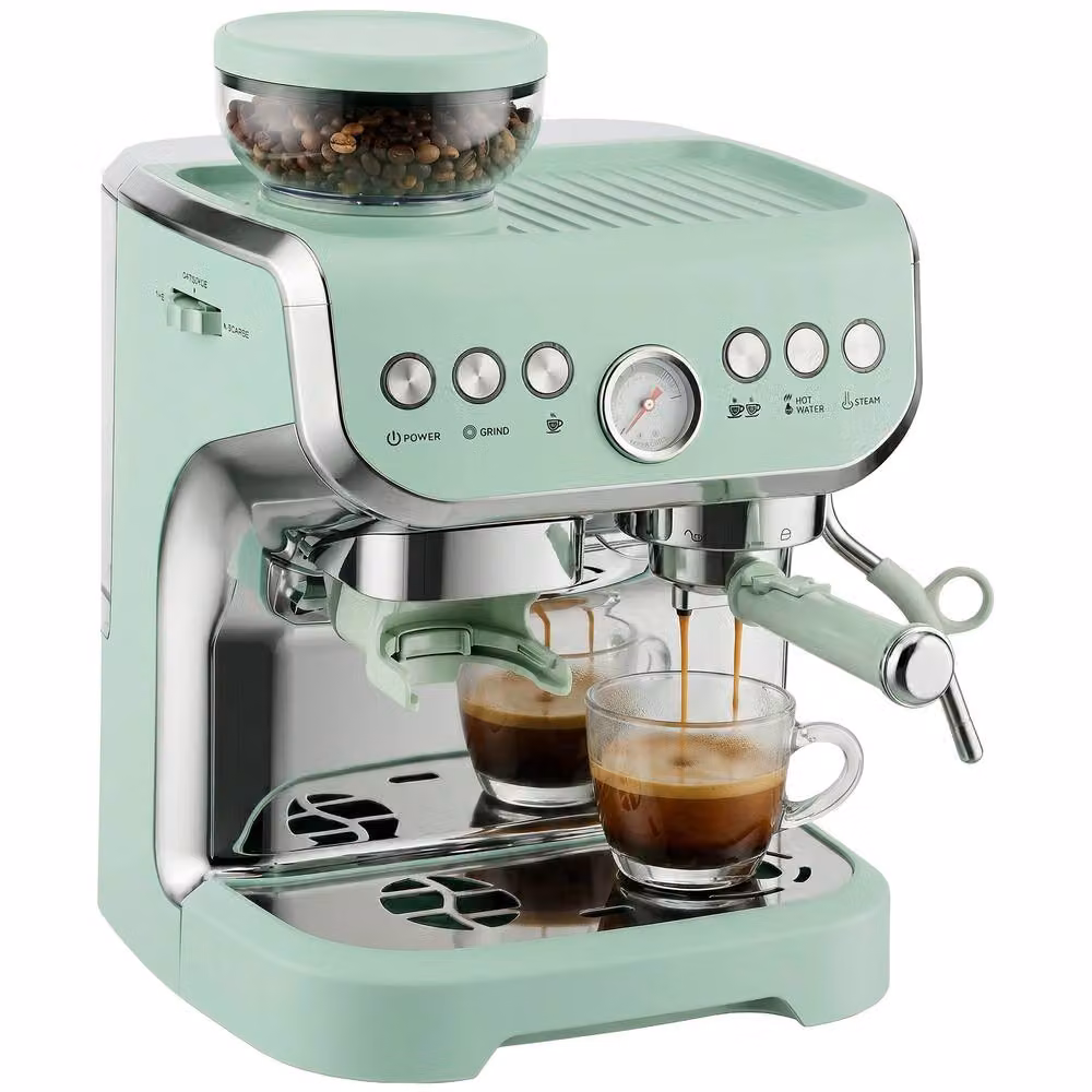 HOMCOM Espresso Machine with Bean Grinder and Steam Wand, 15 Bar Pressure, Light Green – 2