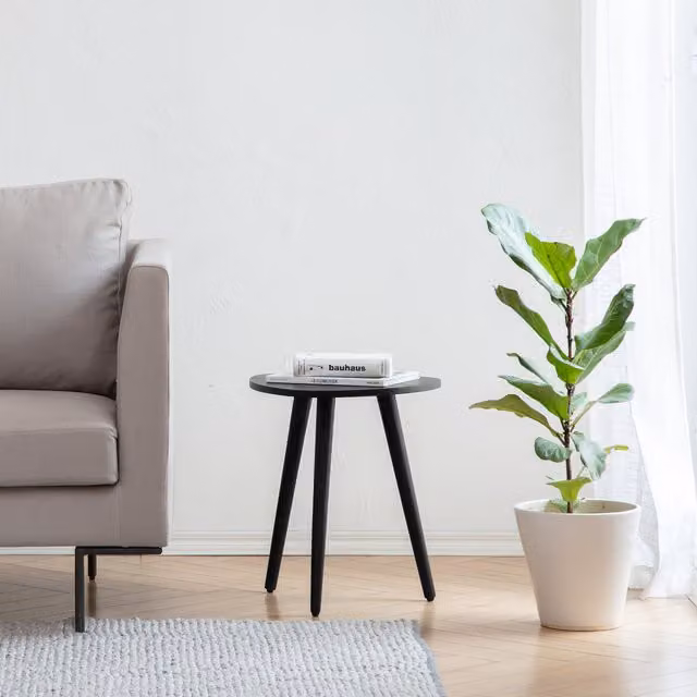 MH London Tora Round Mango Wood Side Table in Black