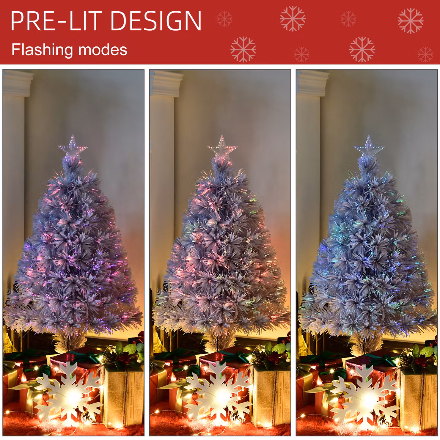 HOMCOM White Prelit Artificial Tabletop Christmas Tree with Multicolour Fibre Optics, Height: 76.2 cm – 3