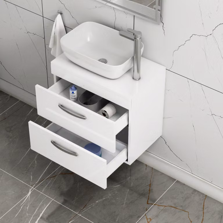 Royal Bathrooms Gloss White Wall Hung 2-Drawer Vanity Unit with Elva Countertop Basin
