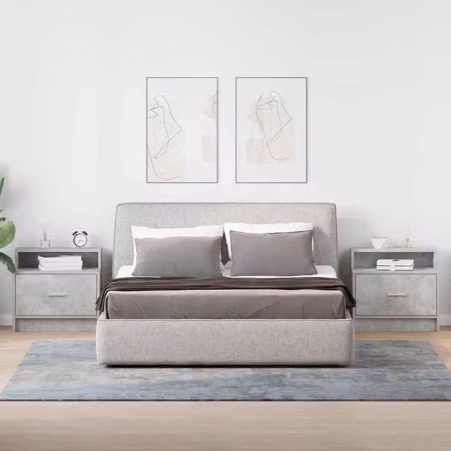 Berkfield Home Durable Bedside Cabinets with Drawer, 2 Pack, Concrete Grey, W: 51 cm, D: 31 cm, H: 47 cm