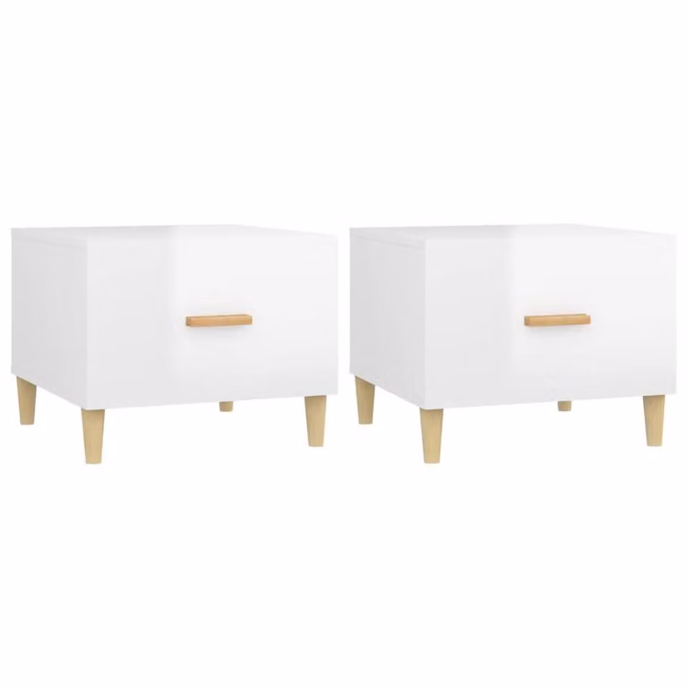 Berkfield Home Sturdy High Gloss White Coffee Tables, Set of 2, W/D/H: 50 x 50 x 40 cm