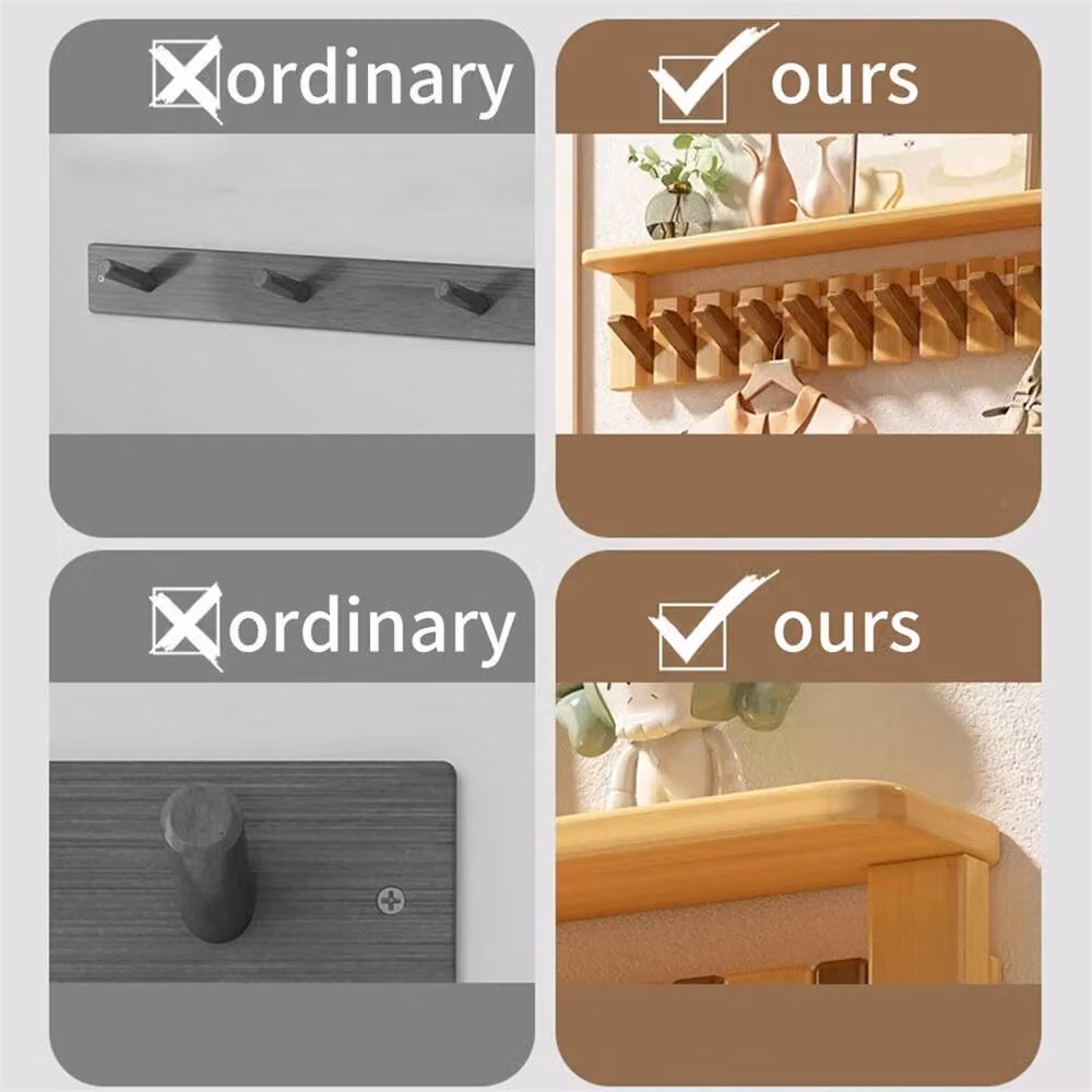 Nordara Wooden Wall Mounted Coat Rack with 8 Hooks and Floating Shelf, Brown, W/D/H: 46.98 x 12.0 x 12.0 cm – 2