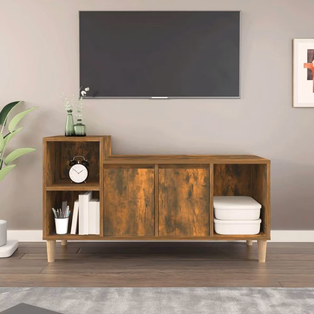Berkfield Home Smoked Oak TV Cabinet in Brown, W/D/H: 100 x 35 x 55 cm – 2