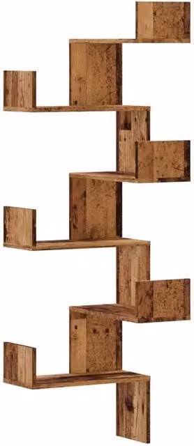 Berkfield Home Wall Mounted Corner Shelf in Old Wood Brown, W/D/H: 45 x 45 x 147 cm