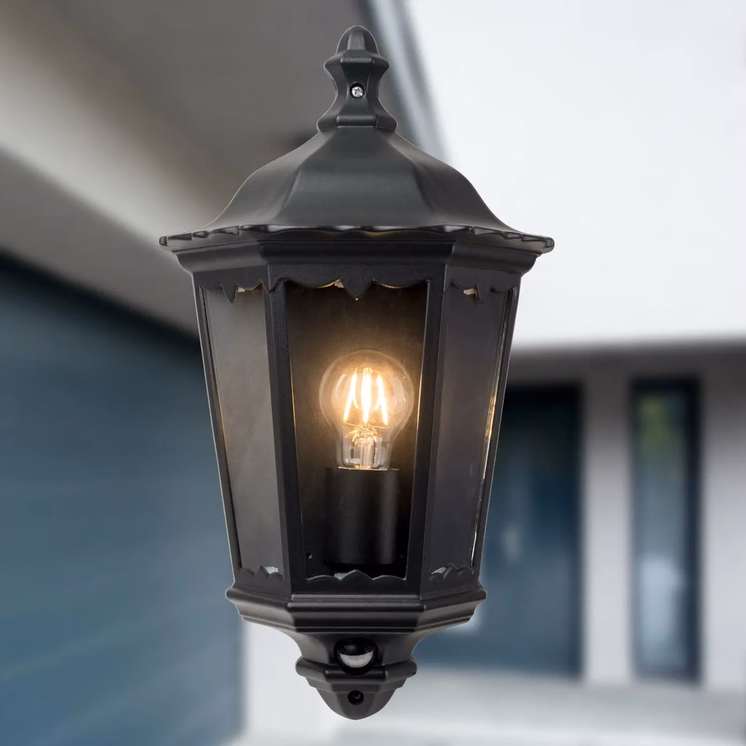 First Choice Lighting Sienna Set of 2 Black IP44 Half Lantern Wall Lights with PIR Motion Sensor – 4
