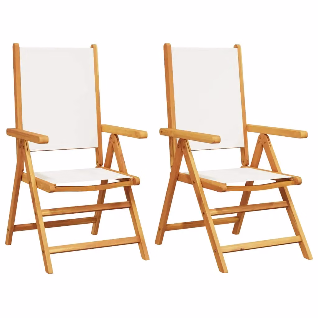 Berkfield Home Set of 2 Scandinavian Garden Chairs in Cream White Acacia Wood and Fabric – 2