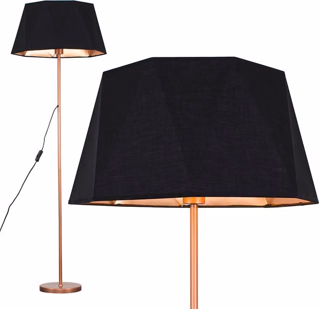 ValueLights Modern Copper Metal Floor Lamp with Black Geometric Shade
