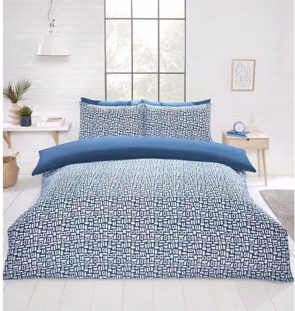 Rapport Home Pebbles Geo Duvet Cover Set in Blue and Green, Single, 90 x 200 cm