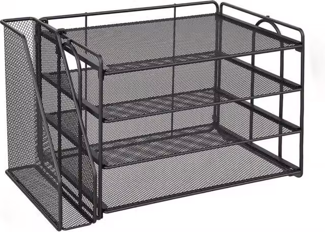 Nordara 4 Tier Black Metal Wire Mesh A4 Document and Paper Filing Tray Storage Rack