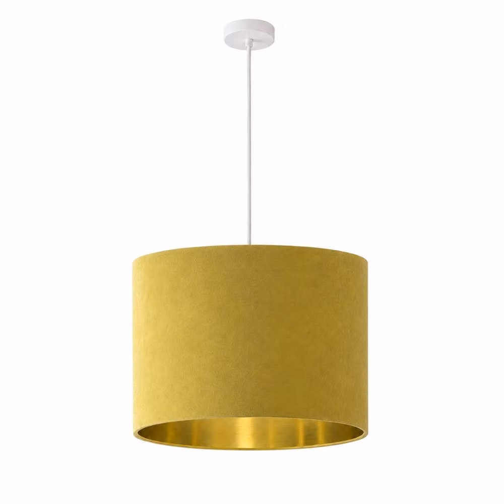 CGC Lighting Mustard Yellow Velvet and Gold Round Pendant Drum Lamp Shade – 2