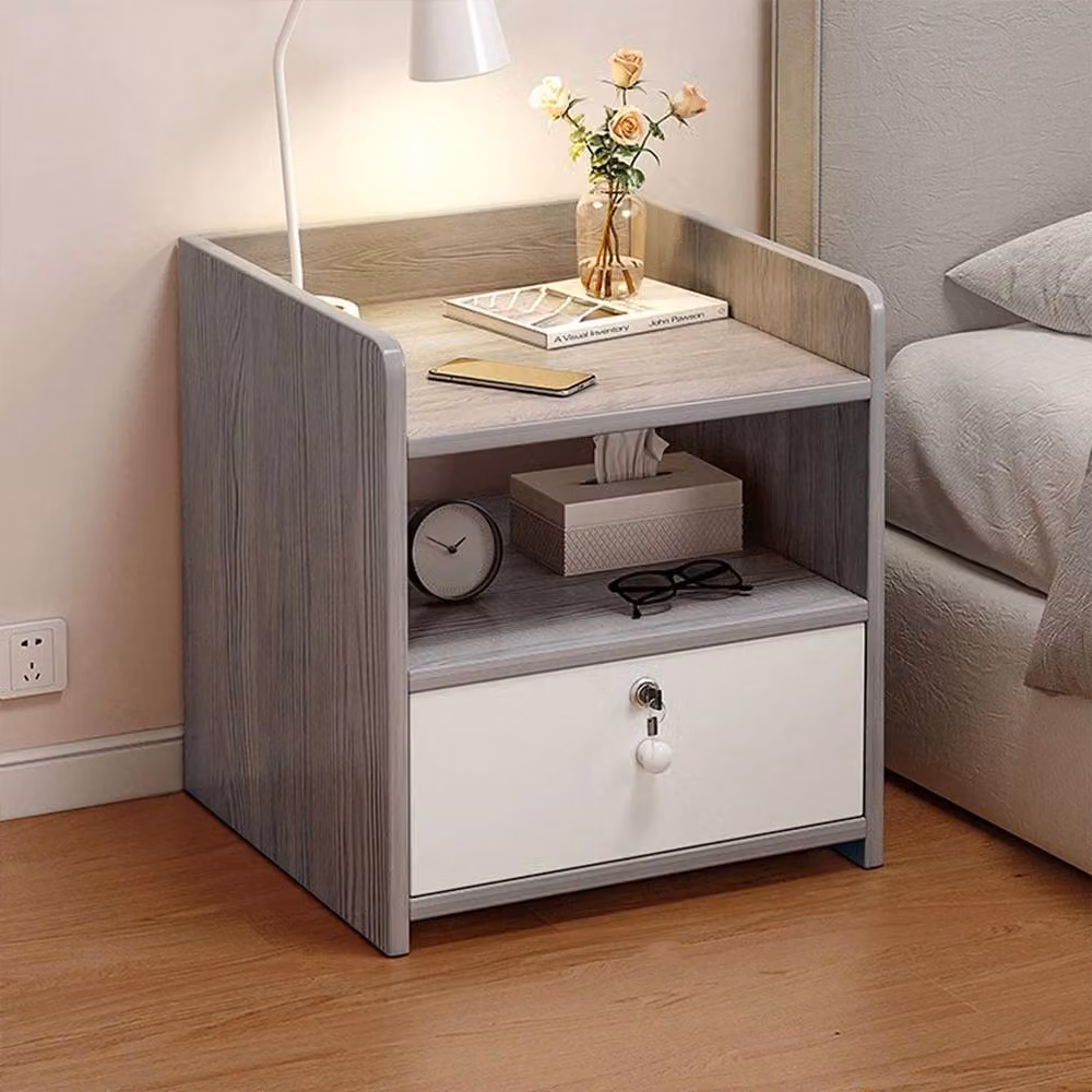 FORGEVIO Modern Grey Bedside Cabinet with Drawer and Lock – 5