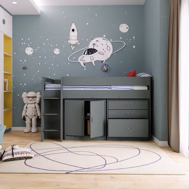 Anderson Kids Mid Sleeper Storage Bed in Grey with Drawers