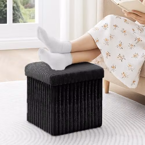 Home Republic Corduroy Ottoman Storage Box in Black, W/D/H: 38 x 38 x 38 cm – 2