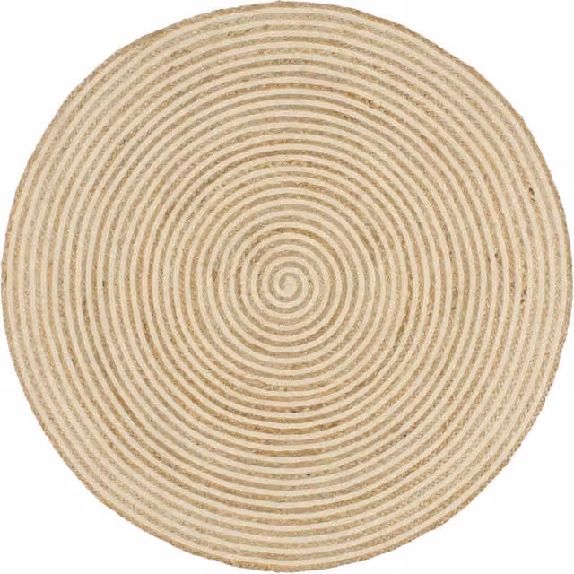Berkfield Home Handmade White Jute Round Rug with Braided Geometric Spiral Design, Diameter: 100 cm