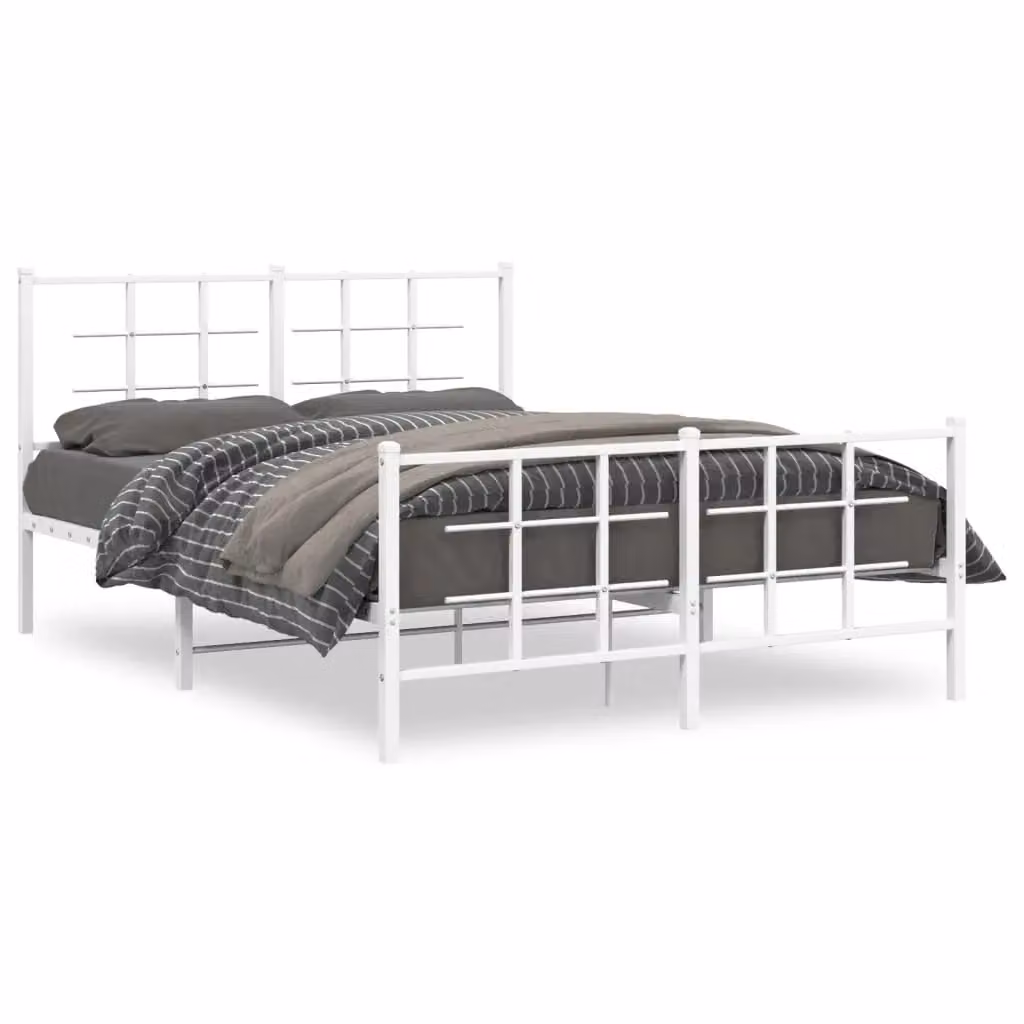 Berkfield Home Metal Bed Frame with Footboard in White, W/D/H: 140 x 190 cm – 2