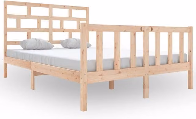 Berkfield Home Small Double Solid Wood Pine Bed Frame in Light Oak, W/D/H: 120 x 200 cm
