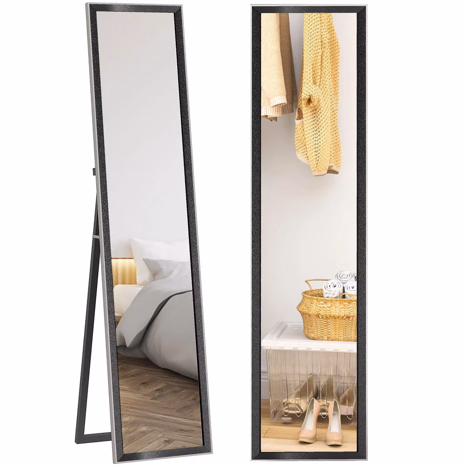 HOMCOM Full Length Rectangular Mirror in Black, Wall Mounted or Leaning, W: 37 cm, H: 157 cm – 2