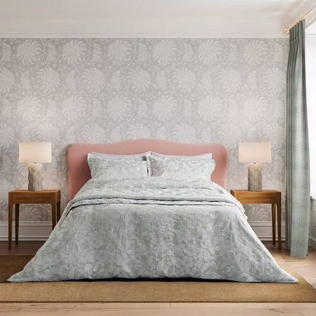 Sanderson Pyramus Cotton Jacquard Duvet Cover and Pillowcase Set in Turquoise Blue, W/D/H: 200 x 200 cm