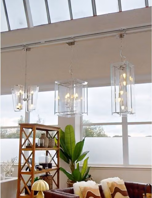 Orsina 5 Bulb Industrial Rectangular Pendant Light with Silver Metal Finish and Transparent Glass Shades – 1