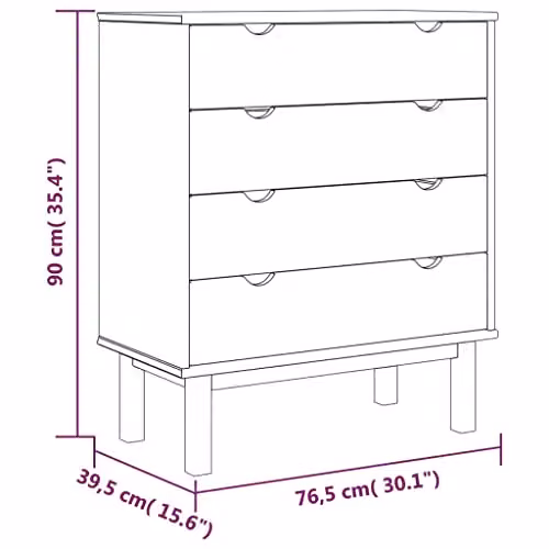 vidaXL OTTA Drawer Cabinet in Brown Solid Pine Wood W/D/H: 76.5 x 39.5 x 90 cm – 3