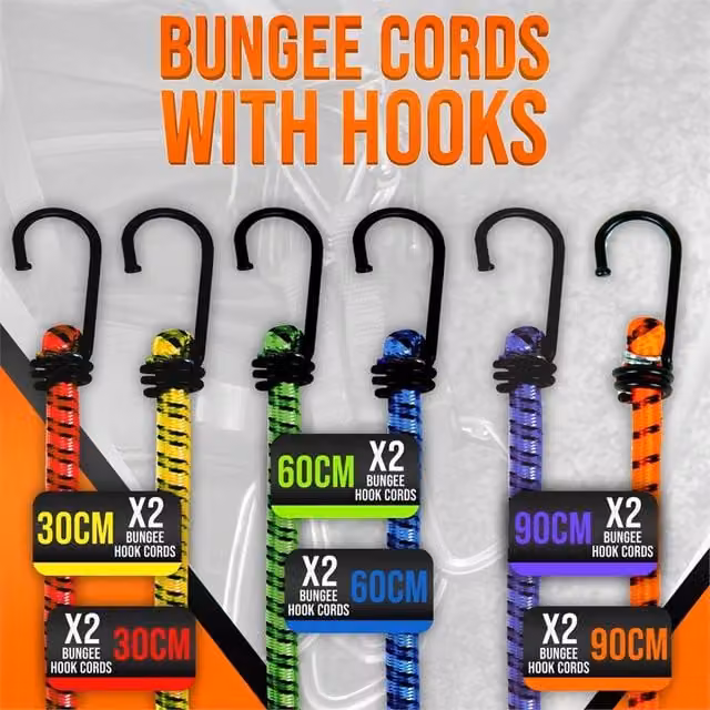 Havendro 12-Piece Bungee Cord Set with Hooks, Orange Elastic Luggage Straps