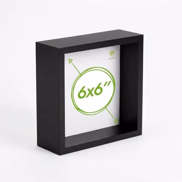 FLAVORA 3D Deep Box Square Photo Frame, Black, Single, Wall Mount, Glass, 15 x 15 x 1.65 cm – 1