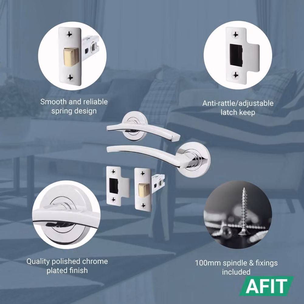 AFIT Polished Chrome Aluminium Door Handle and Latch Set in Silver – 2