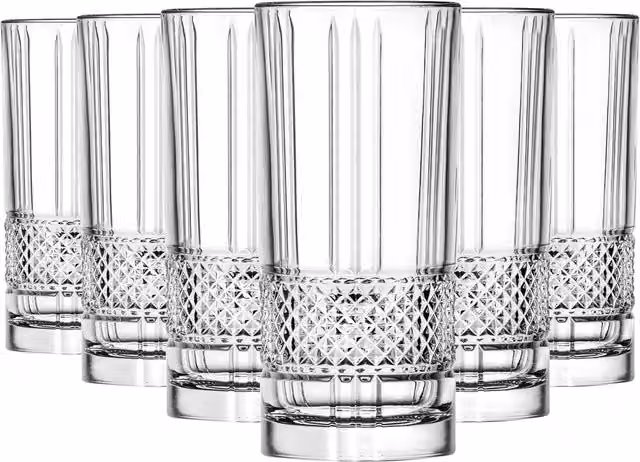 RCR Crystal Brillante Geometric Tumbler Highball Glasses, 370ml, Pack of 6, Transparent