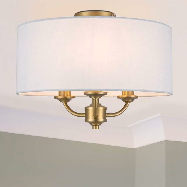 COSYLYTE Winston 3 Light Faux Linen Shade Ceiling Light in Brass