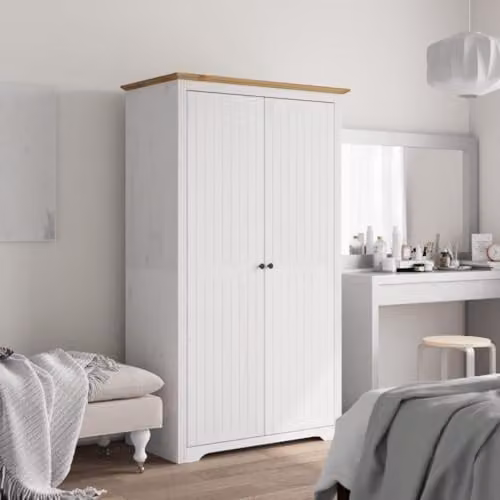 vidaXL BODO Wardrobe in White and Brown Solid Wood Pine with Hinged Doors, W/D/H: 99 x 53.5 x 173 cm – 2