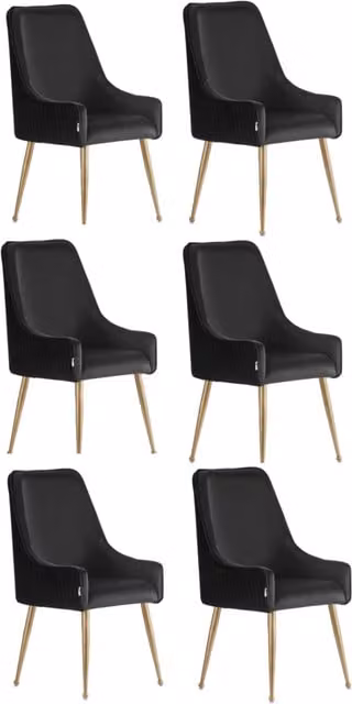 Life Interiors Soho LUX Velvet Dining Chairs Set of 6, Black and Gold