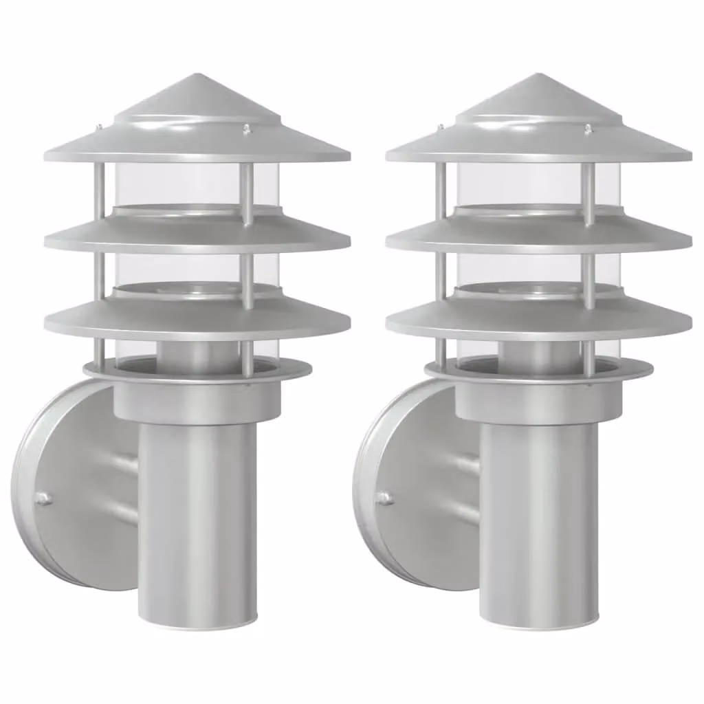 Berkfield Home Set of 2 Silver Stainless Steel Modern Outdoor Wall Lights – 2