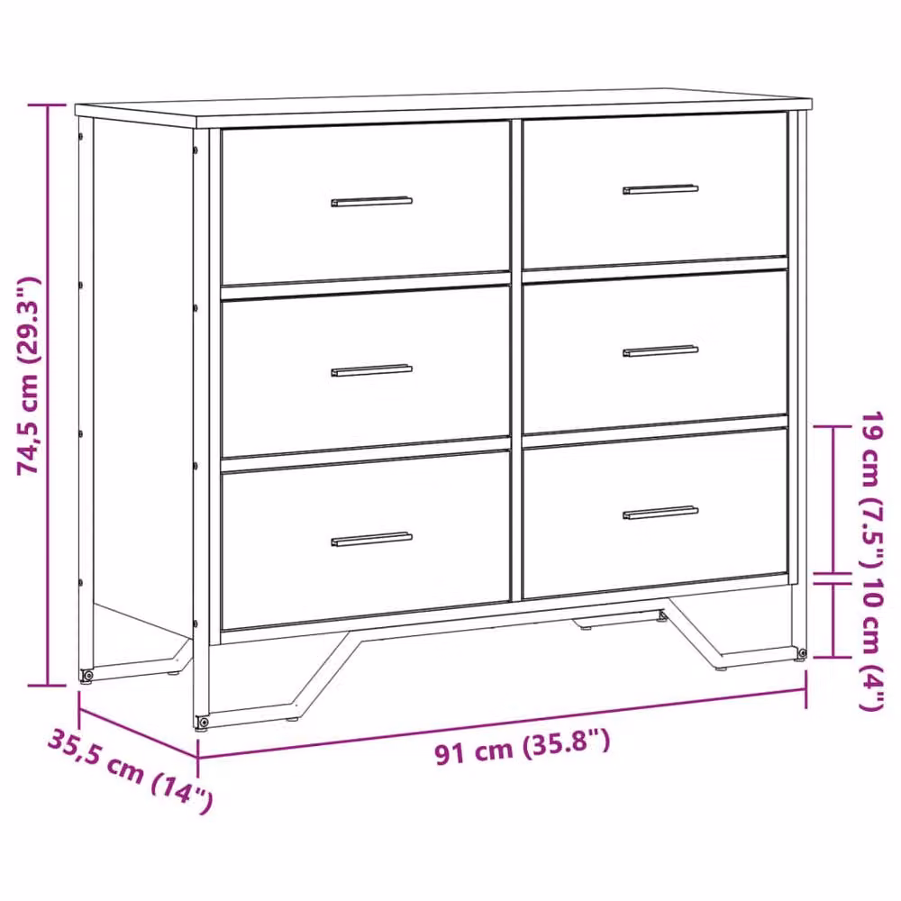 Berkfield Home Decorative Chest of Drawers in Grey Sonoma, W: 91 cm, D: 35.5 cm, H: 74.5 cm – 3
