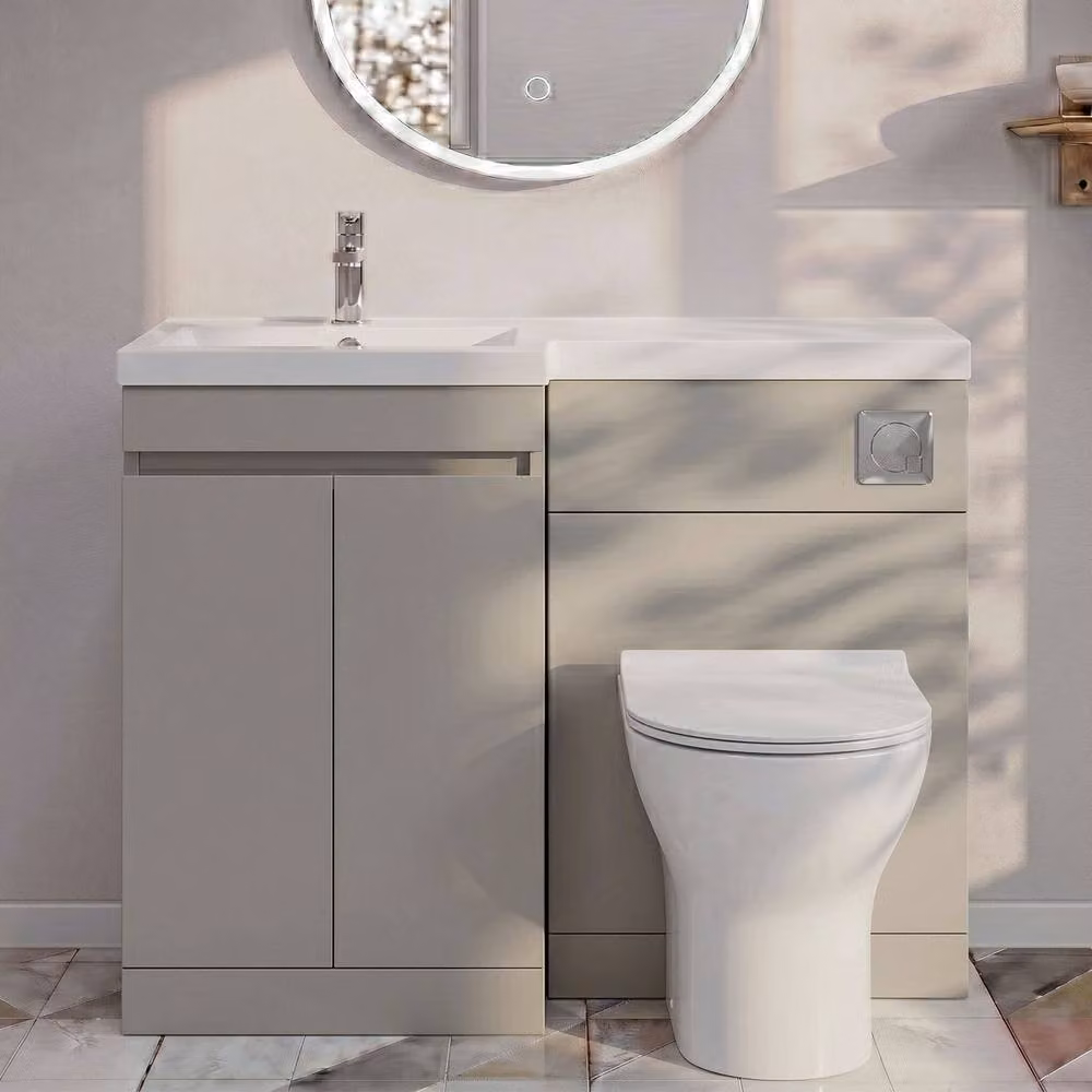 Balterley Modern Floor Standing Bathroom Unit with Left Hand Polymarble Basin, Pebble Grey, W: 110 cm, H: 84 cm – 2