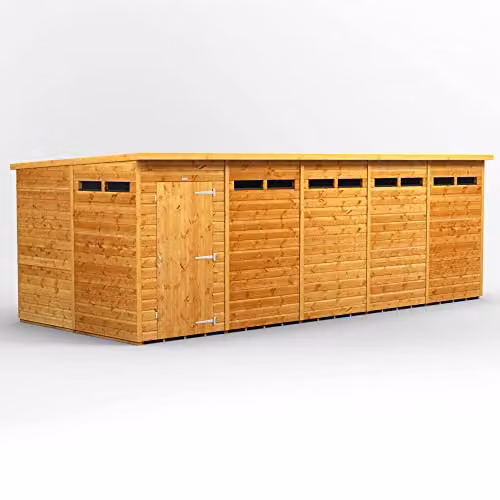 Powersheds Premium Pent Security Wooden Garden Shed in Brown with 12mm Extra Thick Timber and Toughened Glass, W: 260.4 cm, D: 240.4 cm, H: 190.5 cm