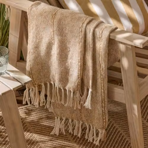 Riva Home Woven Striped Throw with Fringes in Beige and Sand, W/D/H: 130 x 180 cm – 2