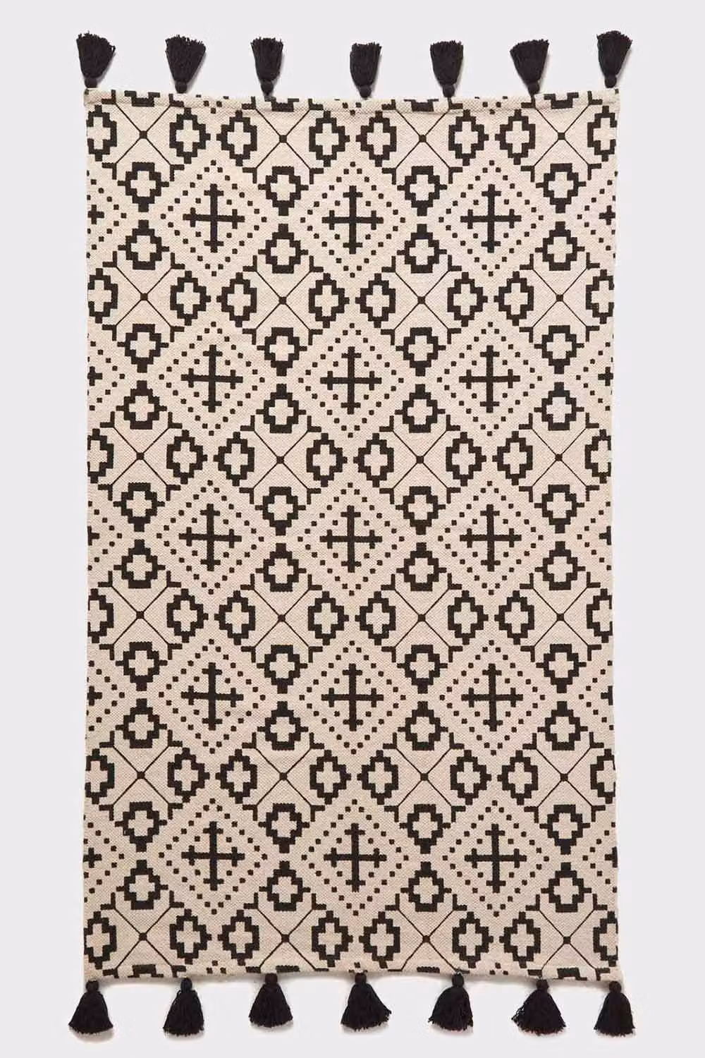 Homescapes Reva Geometric Woven Cotton Rug in Black and White, W/D/H: 120 x 170 cm – 2