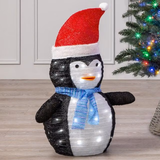 Christow Pop Up LED Christmas Decoration Penguin in White and Multicolour, H 70 cm x W 30 cm x D 30 cm, Battery Operated