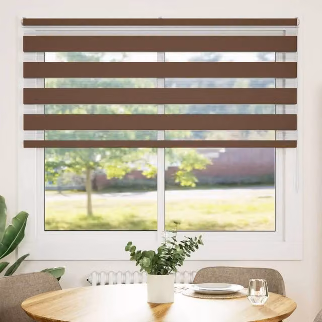 Berkfield Home Zebra Day and Night Blind in Brown Polyester, W: 100 cm, H: 165 cm