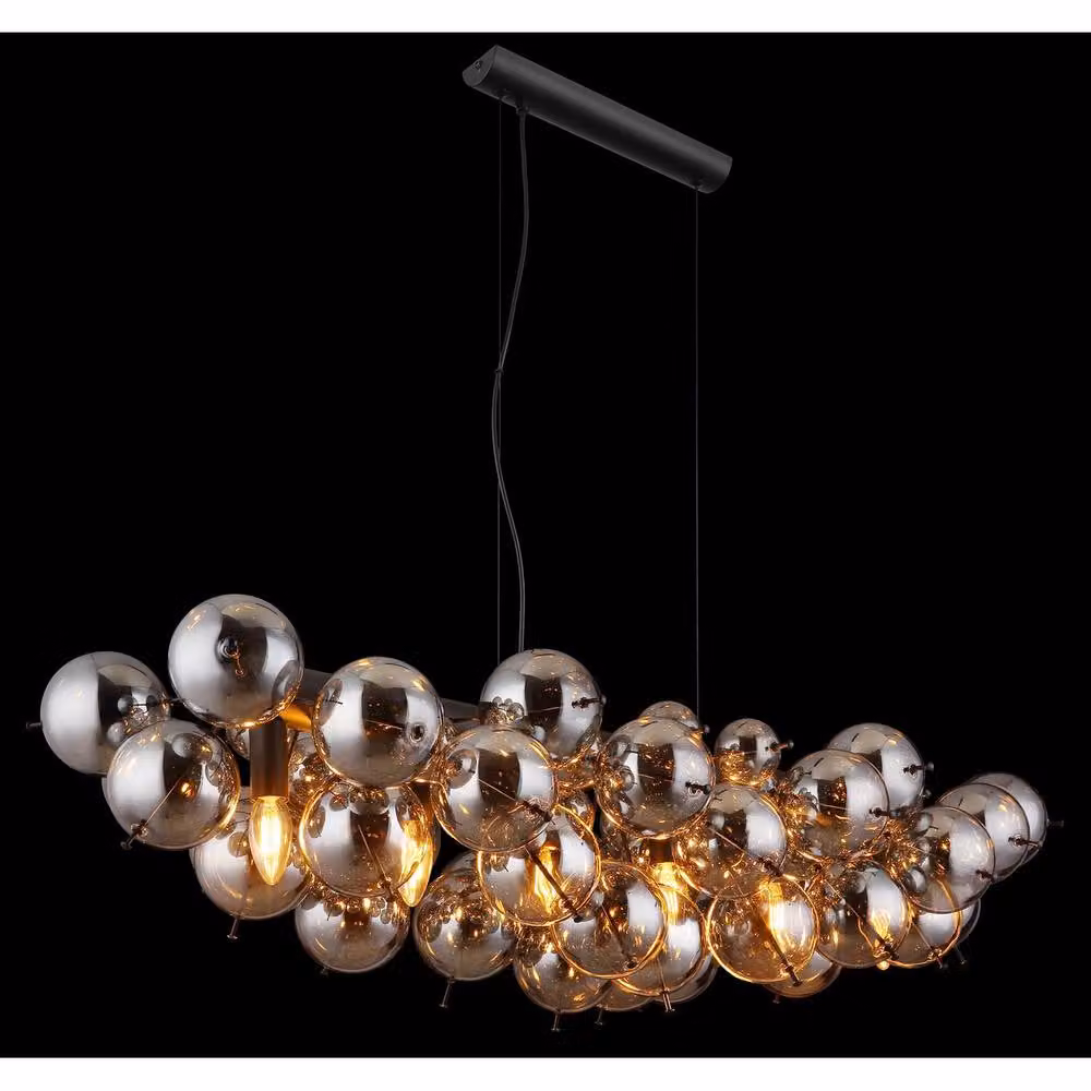 Netlighting Udo Bar Pendant Light in Matt Black with Smoke Glass Shades, 6x E14 – 2