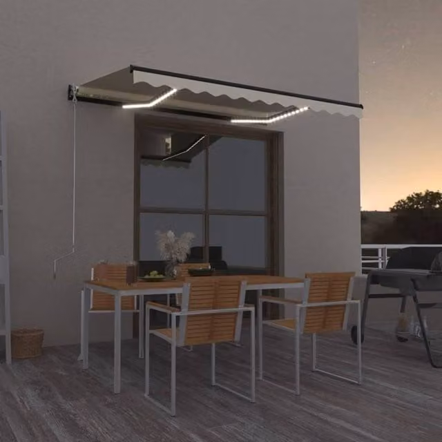 Berkfield Home Manual Retractable Awning with LED, W/D/H: 350 x 250 cm, Beige – 1