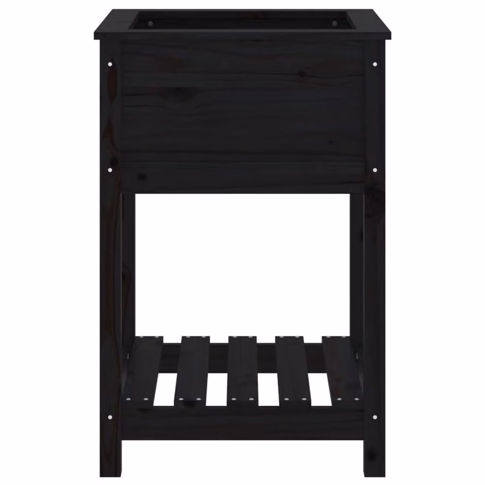 Berkfield Black Solid Wood Pine Planter with Shelf W/D/H: 54 x 54 x 81 cm – 4