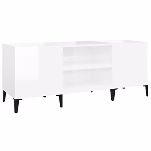 vidaXL Record Cabinet in High Gloss White, W/D/H: 121 x 38 x 48 cm