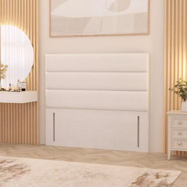 Horizona White Plush Velvet Floor Standing Upholstered Headboard for Double Beds