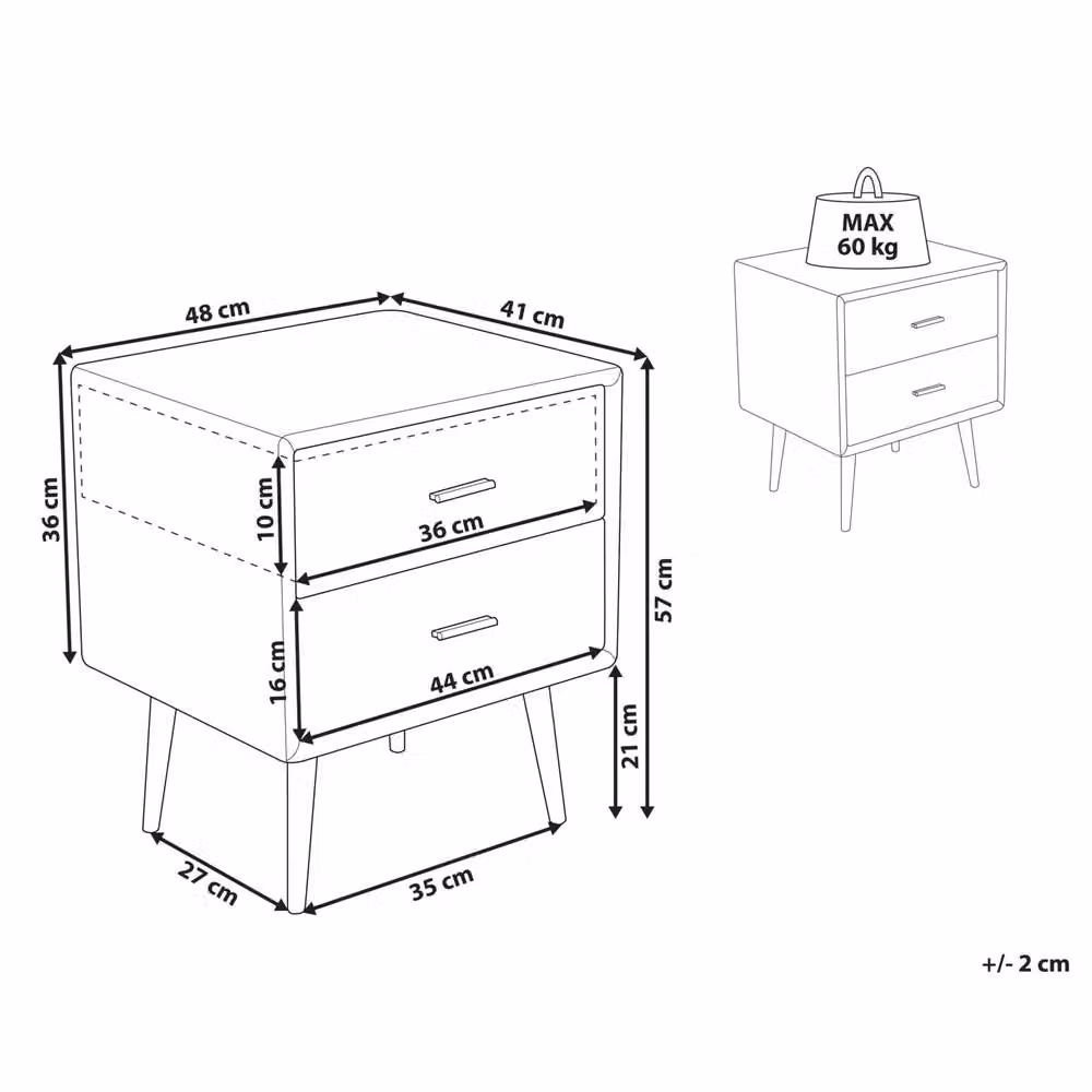 Wyld and Coco Grey Faux Leather 2 Drawer Bedside Table Nightstand – 3
