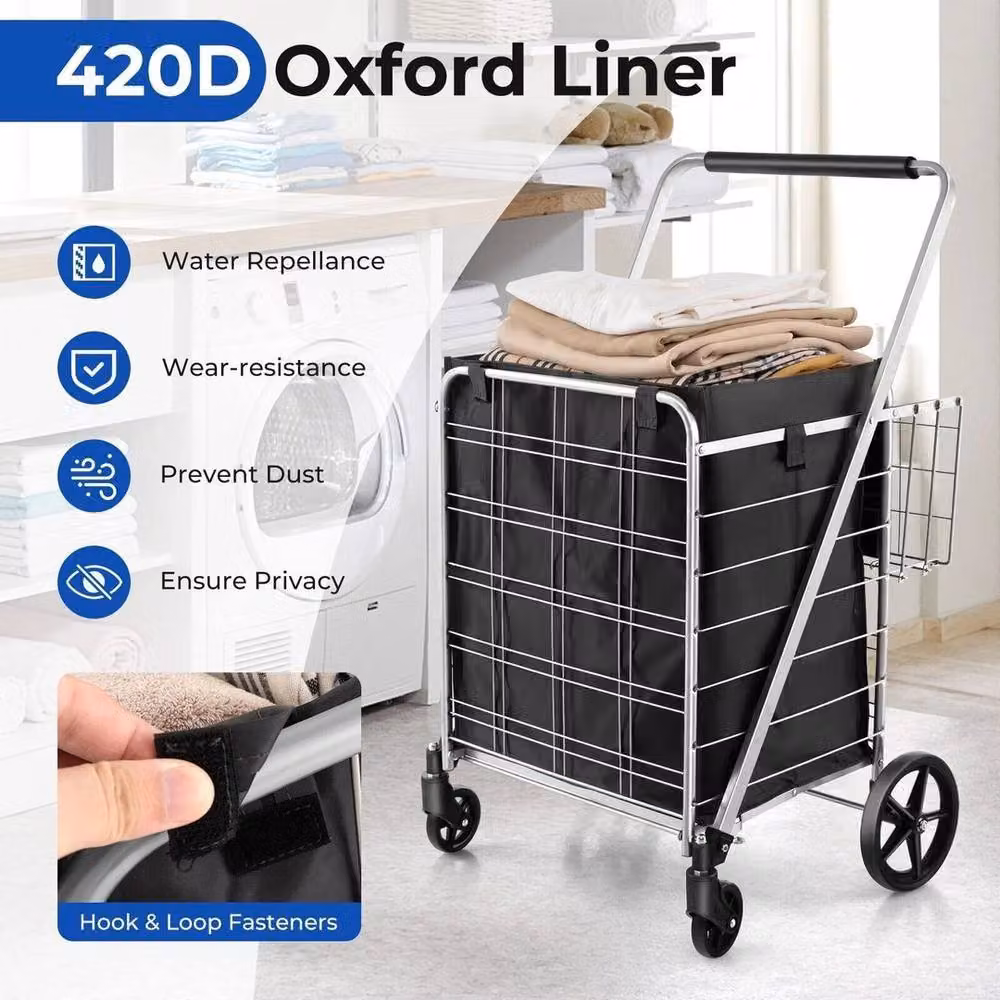 Hinsinc Foldable Utility Shopping Cart, Black, 126L Capacity – 6